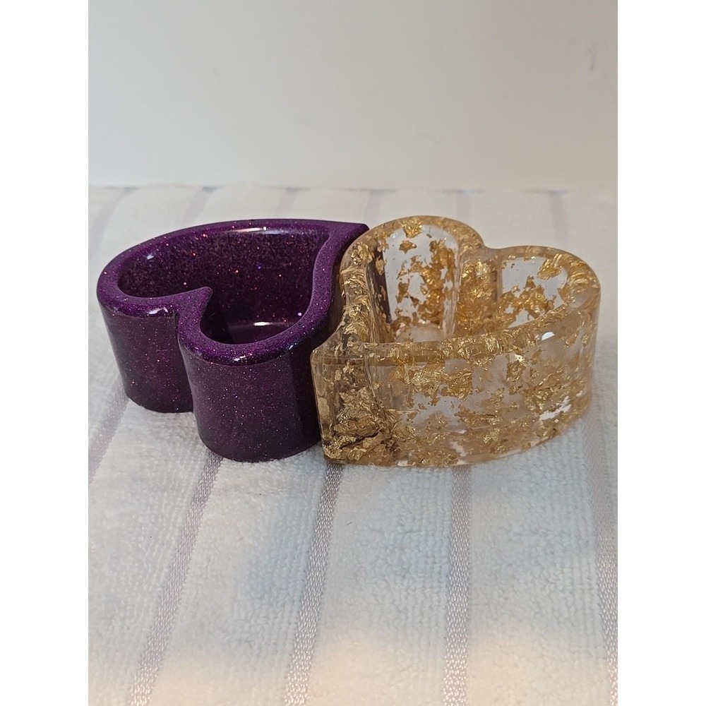 Handmade Resin Purple And Gold Heart‎ Shaped Trinket Boxes. 757
